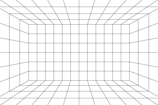 illustrations, cliparts, dessins animés et icônes de grille de pièce 3d avec perspective d’un point - conspiracy