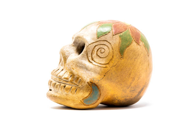 Traditional Mexican Patterned Ceramic Day of the Dead Skull Sculpture