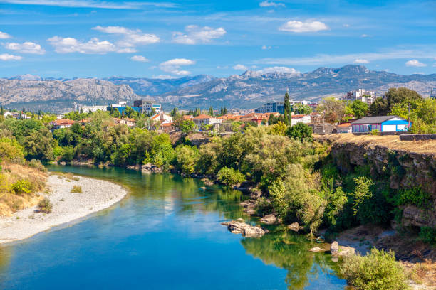 Podgorica city at Moraca riverside Podgorica city at Moraca riverside . Landscape with Balkans and river podgorica stock pictures, royalty-free photos & images