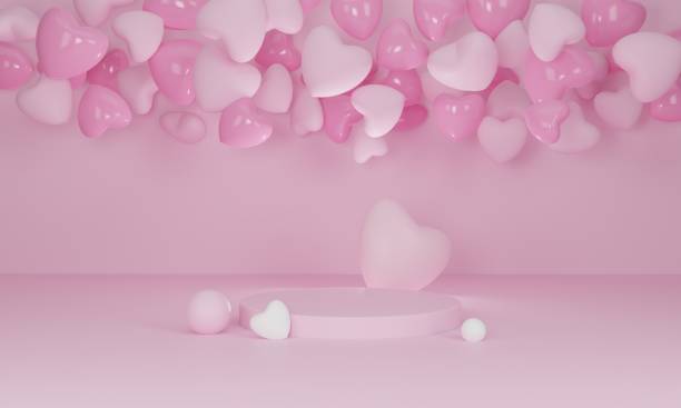 istock 3d render. Heart on pink podium on pastel background. 1368118555