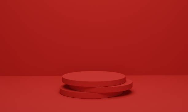 istock Cylinder podium on red background. Abstract minimal scene geometric platform 1368118606