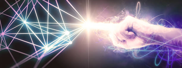 istock 3D illustration of a hand connecting to a glowing blue net in a virtual space 1368122065