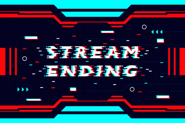 istock Stream ending glitch text, Abstract background futuristic hud design for digital media. 1368122244