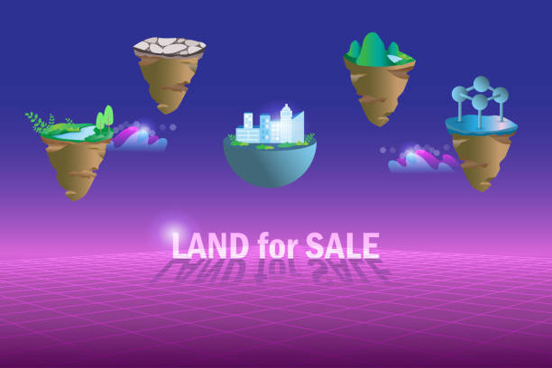 Metaverse land for sale, digital real estate and property investment technology. Virtual reality land for sale in metaverse cyber space futuristic environment background. Metaverse land for sale, digital real estate and property investment technology. Virtual reality land for sale in metaverse cyber space futuristic environment background. meta description stock illustrations