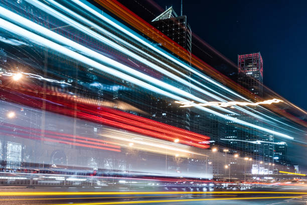 istock Low Angle View of Beijing Traffic at Night 1368130556