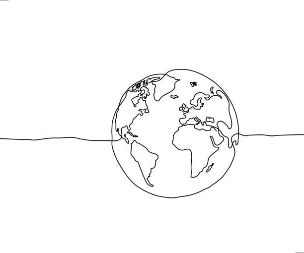 글로브 라인 아트 - globe earth world map planet stock illustrations