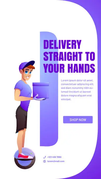 Vector illustration of Delivery straight to your hands cartoon advert