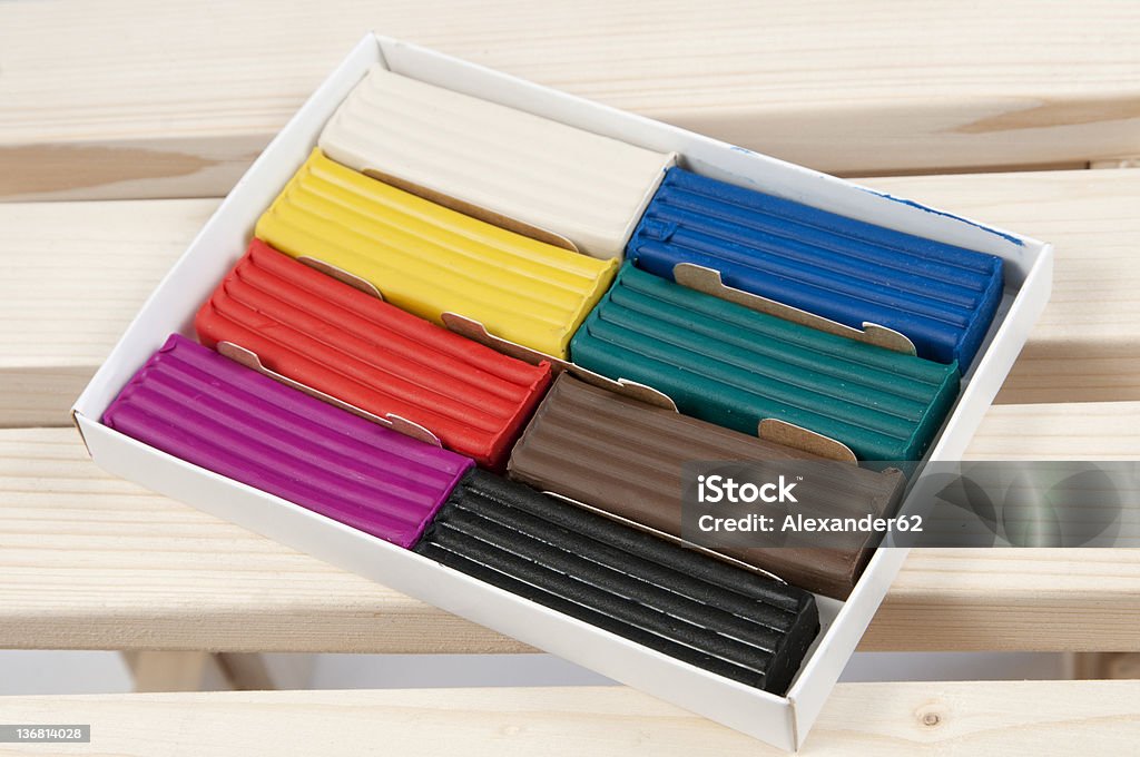 Plasticine collection Childish plasticine collection in a box Black Color Stock Photo