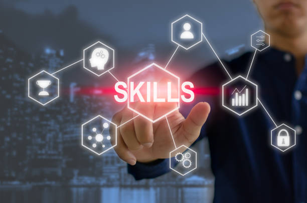 istock Hand businessman touch virtual screen. Skills for personal development and business competence financial investment ideas 1368140917