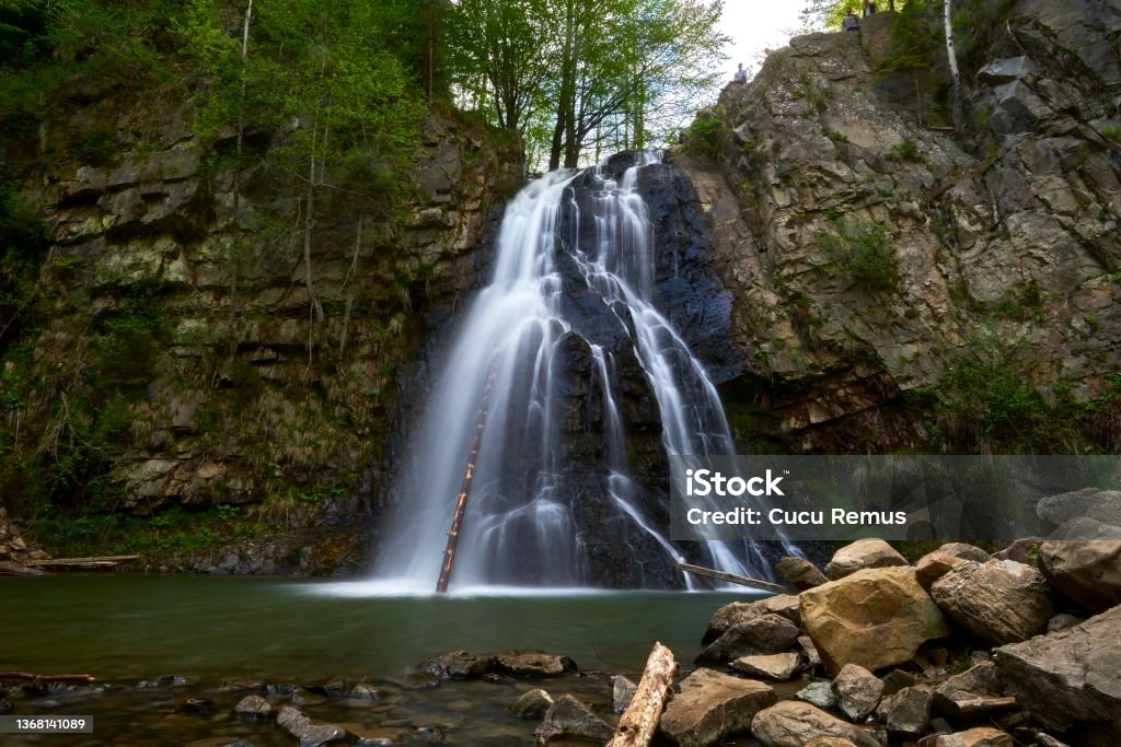 Beautiful natural romanian waterfall Bucias , in Carpathian mountains Roumania Beauty Stock Photo