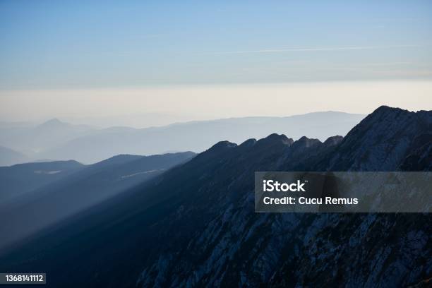 Sunset Over Mountains Piatra Craiului Mountains Romania Stock Photo - Download Image Now