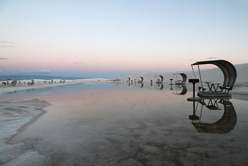 Picnic Area Reflection after Sunset at White Sands National Park\nNew Mexico
