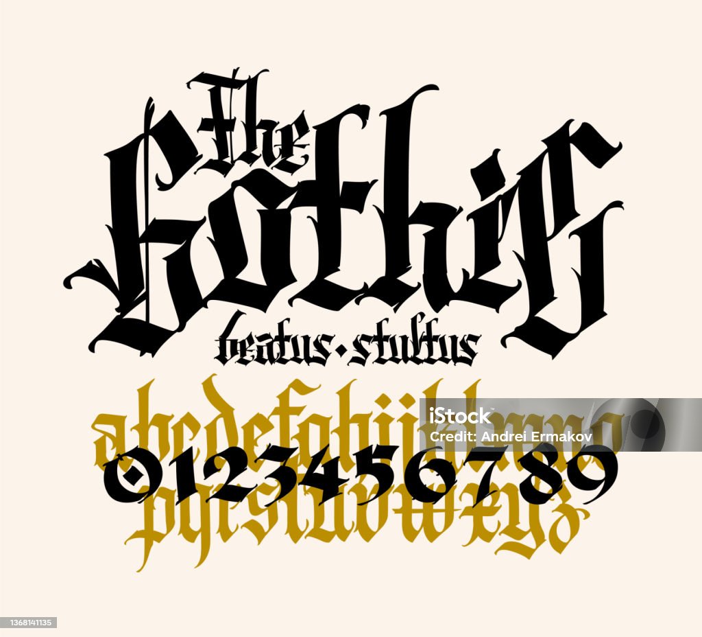 Gothic Bảng Chữ Cái Tiếng Anh Vectơ Các Chữ Cái Và Số Latin Thời ...