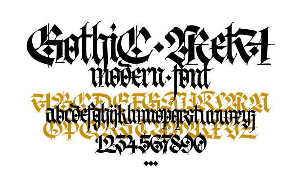 ilustrações de stock, clip art, desenhos animados e ícones de gothic. vector. uppercase and lowercase letters with numbers. stylish calligraphy. elegant european font for design. medieval modern style. elegant pattern for fabric and packaging. - typescript graffiti computer graphic label