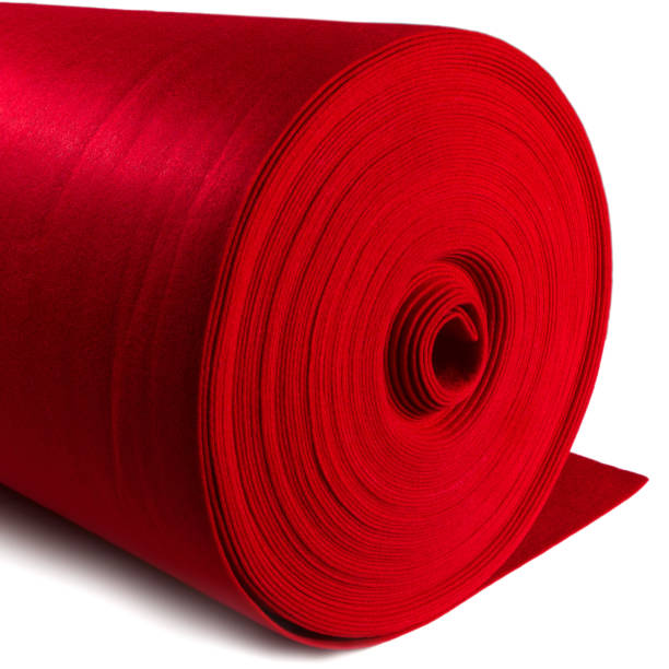 istock A roll of red woollen fabric on a white background. 1368141817