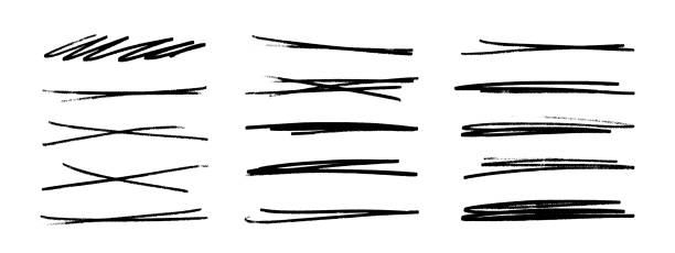 A set of strikethrough underlines. Brush stroke markers collection. Vector illustration of crossed scribble lines isolated on white background. A set of strikethrough underlines. Brush stroke markers collection. Vector illustration of crossed scribble lines isolated on white background underline stock illustrations
