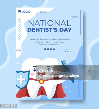 istock Dentist Day Poster Template Flat Dental Design Illustration Editable of Square Background Suitable for Social media or Web Internet Ads 1368142991
