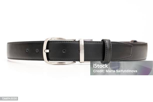 Black Leather Belt On A White Background Stock Photo - Download Image Now - Waistband, Belt, Black Color