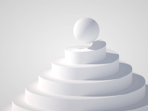 istock Abstract white installation with a ball on top of helix podium 1368145533