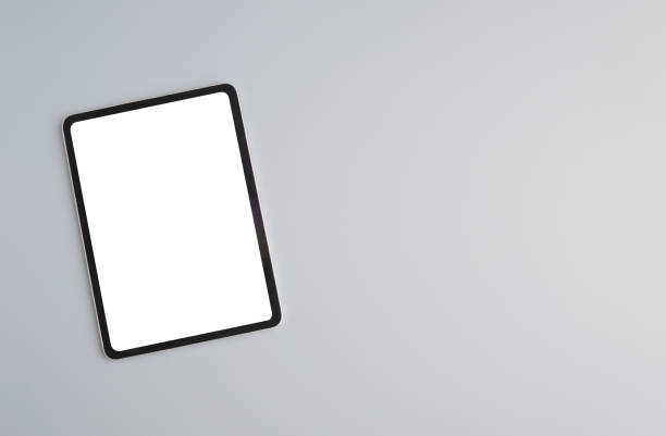 istock Digital tablet with blank on screen isolated on gray background, banner for template, mock up, topview, flat lay, communication technology 1368147836