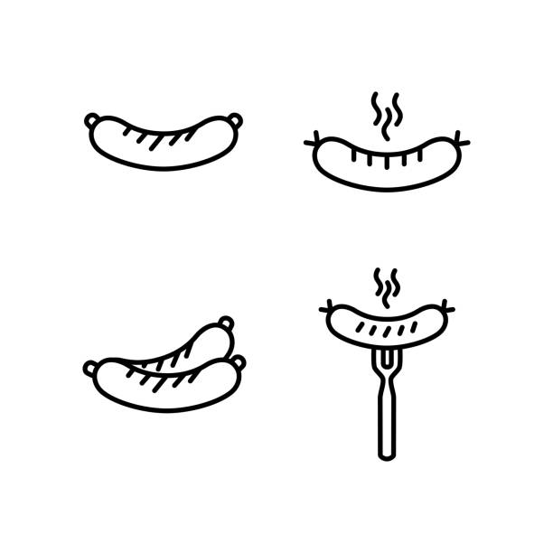 kiełbasa ikona wektor szablon ilustracja znak i symbol - barbecue grill barbecue cooking hot dog stock illustrations