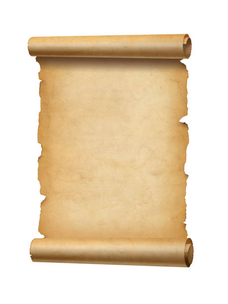 istock Old mediaeval paper sheet. Parchment scroll isolated on white 1368151131