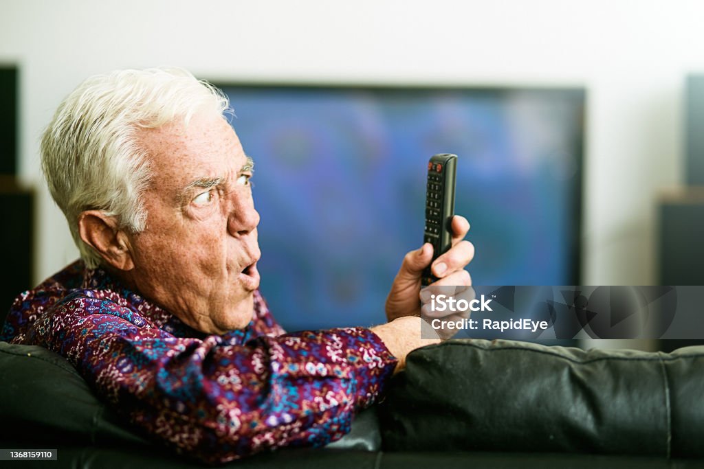 Confusing Tv Remote Technology Trouble Confused Elderly Man Having Difficulty With His Tv ...