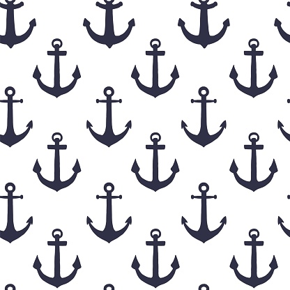 Silhouette of anchors seamless pattern. Vector black doodle sketch illustration on white background
