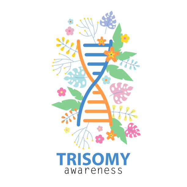 bildbanksillustrationer, clip art samt tecknat material och ikoner med trisomy awareness month, chromosome and flowers design. trisomy vector illustration - flower dna