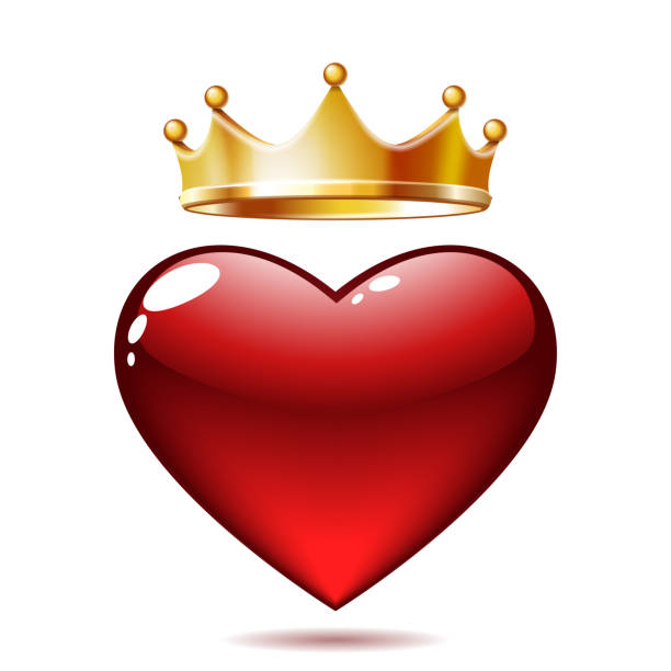 illustrations, cliparts, dessins animés et icônes de cœur élégant rouge réaliste avec couronne dorée roi. carte de joyeuse saint-valentin - heart shape stone red ecard