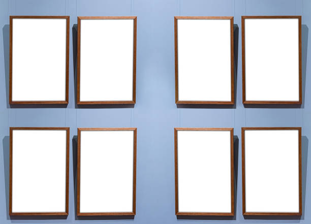 istock Eight gallery mock up frame in interior blue wall on the left side 1368163178