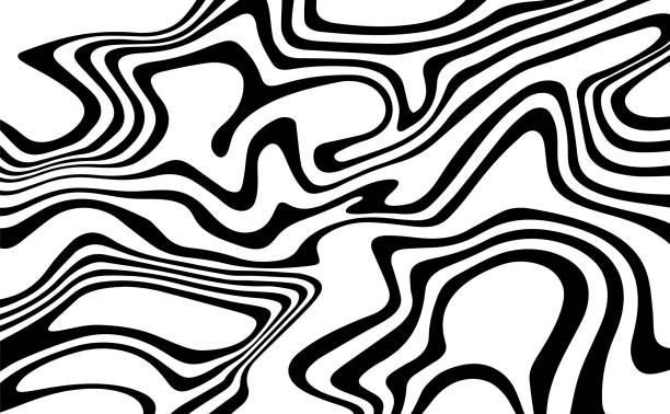 istock Black and white abstract striped background.Optical illusion of wrapped shapes.Smooth and wavy lines.Vector illustration. 1368165362
