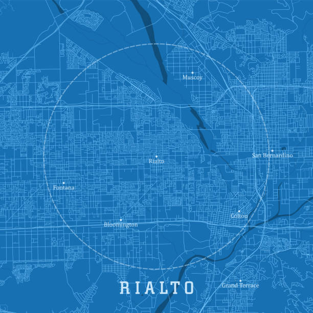 Rialto CA City Vector Road Map Blue Text vector art illustration