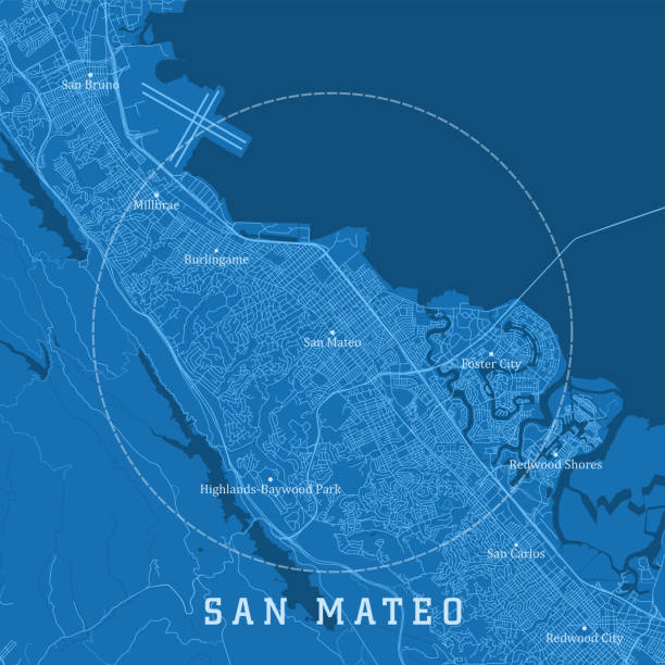 illustrazioni stock, clip art, cartoni animati e icone di tendenza di san mateo ca city vector road map testo blu - map san francisco bay area california cartography