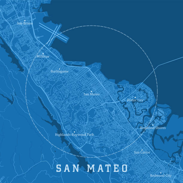 산 마테오 ca 시티 벡터 로드맵 블루 텍스트 - map san francisco bay area california cartography stock illustrations