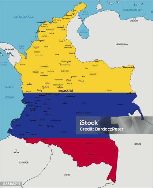 Colombia Highly Detailed Political Map With National Flag Stock Illustration - Download Image Now