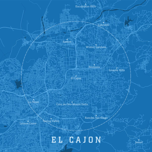 ilustrações, clipart, desenhos animados e ícones de el cajon ca city vector road map blue text - santee river