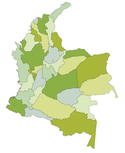 Vector illustration of Highly detailed editable political map with separated layers. Colombia