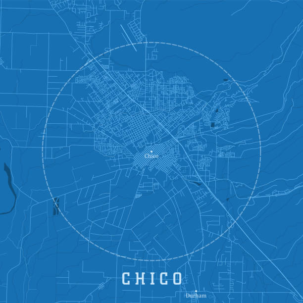 Chico CA City Vector Road Map Blue Text vector art illustration
