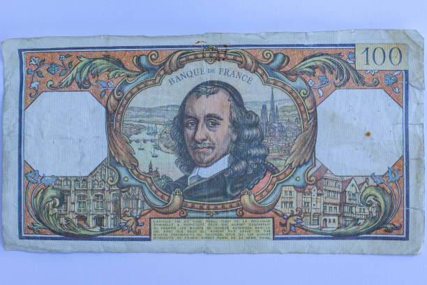 inflación de dinero banquete de francia billete de papel de cien francos 1968 - french currency fotografías e imágenes de stock