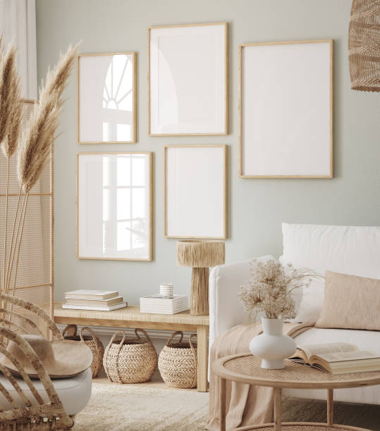 istock Mockup frame in interior background, room in light pastel colors, Scandi-Boho style 1368166699