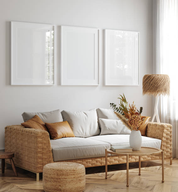 istock Mockup frame in interior background, room in light pastel colors, Scandi-Boho style 1368166700