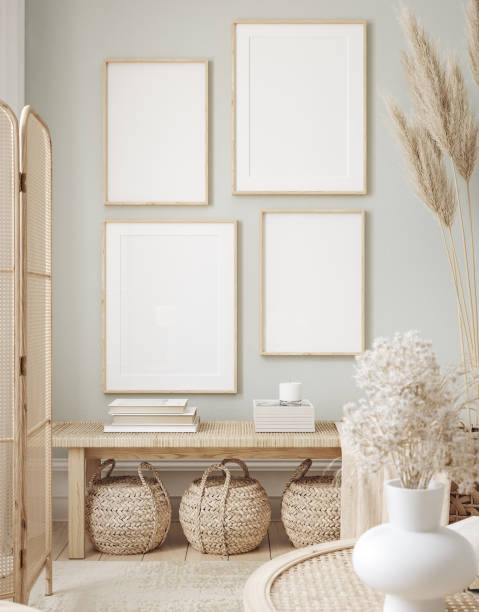 istock Mockup frame in interior background, room in light pastel colors, Scandi-Boho style 1368167268