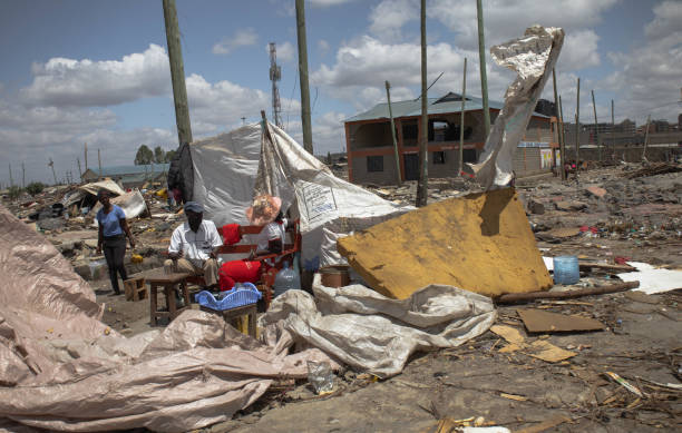 NAIROBI, KENYA-NOVEMBER 17, 2021. Demolition at Mukuru Kwa Njenga Slums. stock photo