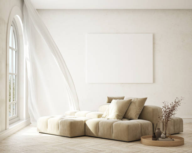 istock mock up poster frame in modern interior background, living room, Scandinavian style, 3D render, 3D illustration 1368171166