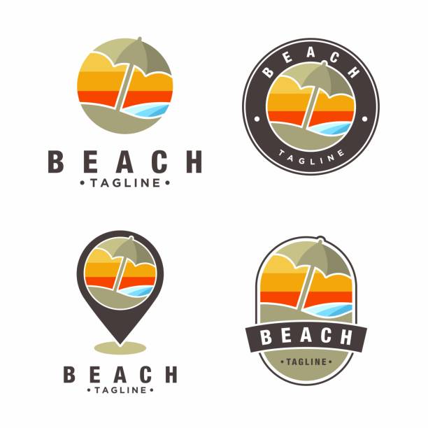 ilustraciones, imágenes clip art, dibujos animados e iconos de stock de diseño de icono de playa con sombrilla de playa vector - bay