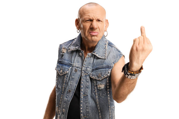istock Rude bald man showing a middle finger 1368174648