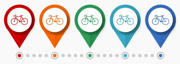 Bicycle, bike, sport concept vector icon set, flat design telephone pointers, infographic template - ilustração de arte vetorial