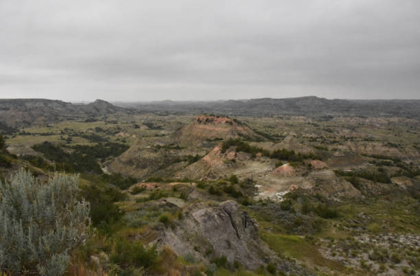istock Thick Dark Cloudy Sky Over a Canyon in the Badlands 1368177717