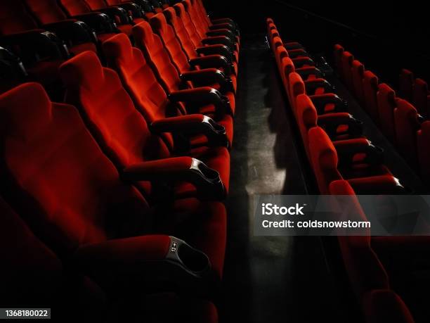 Rows Of Empty Red Seats At The Movie Theater Stock Photo - Download Image Now - Movie Theater, Movie, Theatrical Performance
